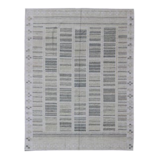 Neutral Modern Scandinavian Flat-Weave Rug by Keivan Woven Arts 9'4 X 11'9 For Sale