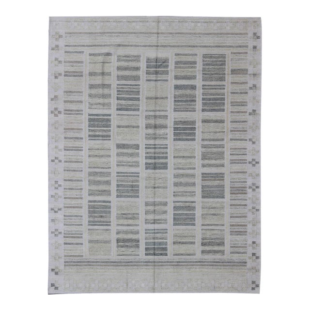 Neutral Modern Scandinavian Flat-Weave Rug by Keivan Woven Arts 9'4 X 11'9 For Sale