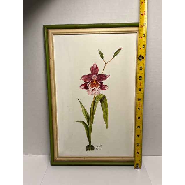 1970's Janet Royce Pansy Orchid Oil on Board Painting For Sale In Los Angeles - Image 6 of 6