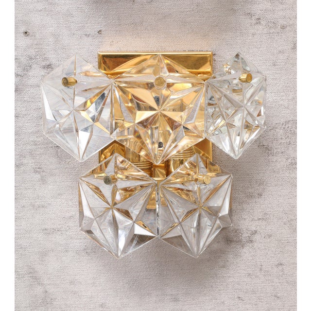 Mid 20th Century Two Tier Hexagonal Faceted Crystal Sconces by Kineldey - a Pair For Sale - Image 5 of 8