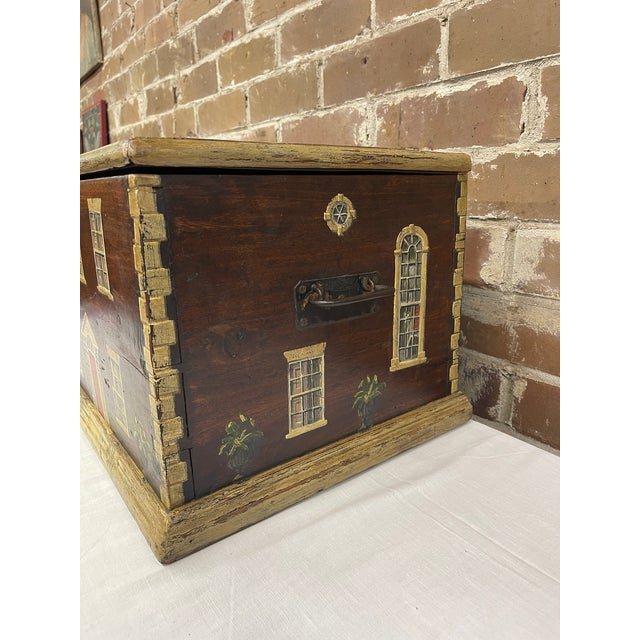 19th Century English Folk Art Paint-Decorated Georgian House Table Box For Sale - Image 4 of 7