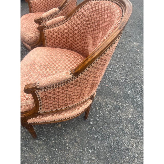 Pair Vintage Michael Taylor Designs French Louis XVI Style Barrel Back Armchairs For Sale - Image 14 of 14