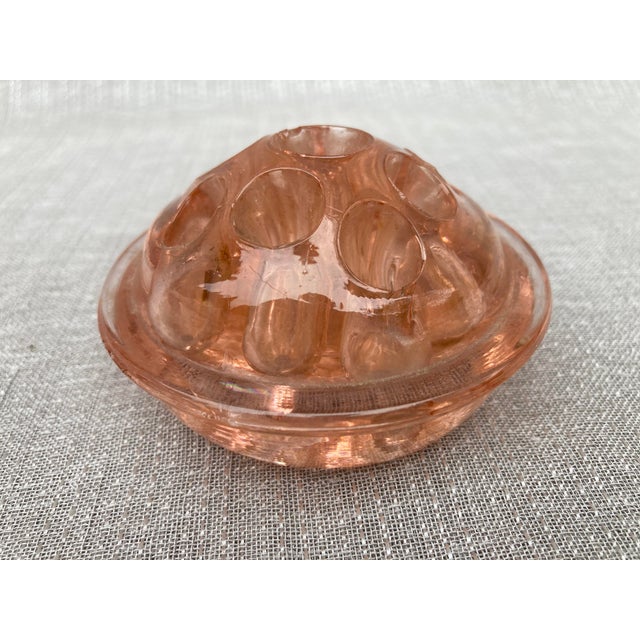 Early 20th Century Pink Footed Depression Glass Flower Pin Frog For Sale In New York - Image 6 of 12