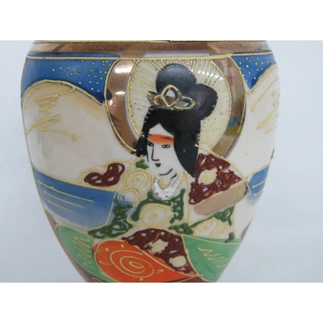 Japanese Moriage Nippon Satsuma Style Hand Painted Porcelain Japanese Urn Vase For Sale - Image 3 of 10