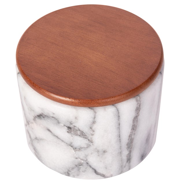 Modern Artifacts Trading Company Storage Canister with Sealed Wood Top in White, Small For Sale - Image 3 of 6