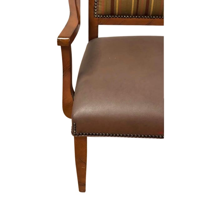 American Traditional Wood Accent Armchair With Striped Upholstered Back and Nailhead Trim For Sale - Image 3 of 6