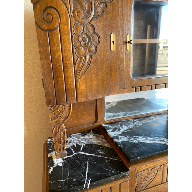 Wood 1920s Antique French Marble Top Art Nouveau (Deco) Hutch For Sale - Image 7 of 11