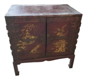 1900s Scarlett Chinoiserie Decorated Cabinet