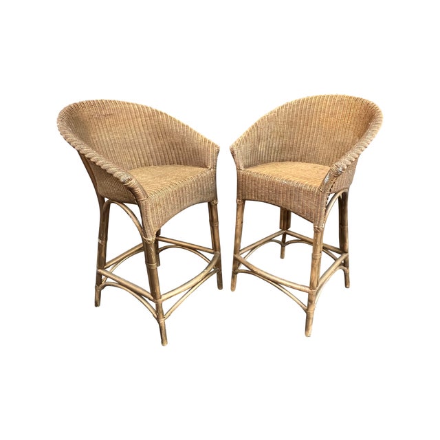 Mid 20th Century Wicker Rattan High Bar Stools Set of 4 Chairish