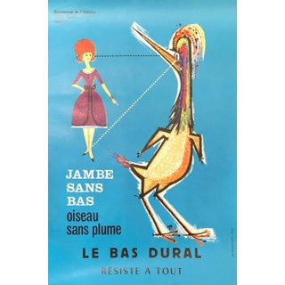 1960s Original French Advertising Poster, Jambe Sans Bas, Le Bas Dural For Sale