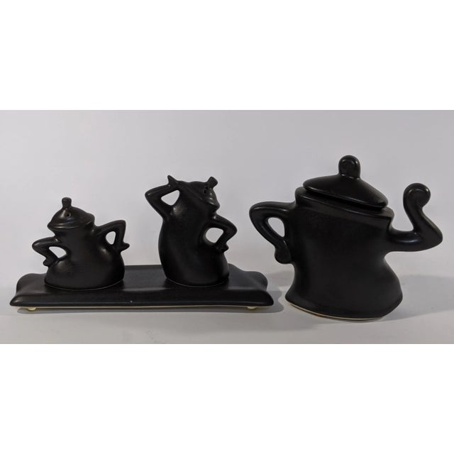 1970s Signed Michael Lambert Dancing Ceramic Salt & Pepper Shaker & Sugar Bowl - Set of 4 For Sale - Image 4 of 8