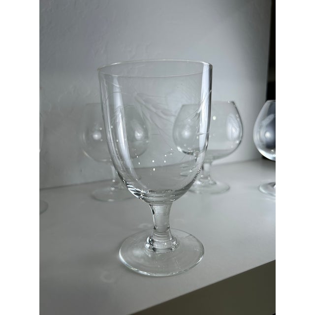 Glass 1950s Set of 8 Noritake Glasses in a Combination of the Iconic Wheat and Bamboo Patterns, 3 Brandy Glasses,1 Tall Boy, and 4 Wine Glasses For Sale - Image 7 of 8