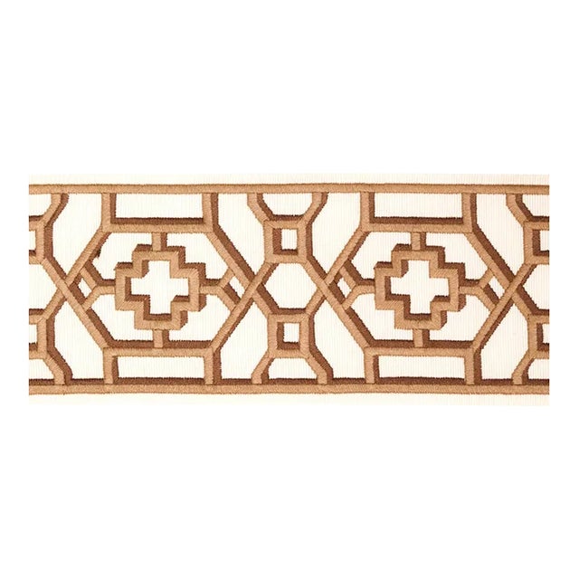 Schumacher Zanzibar Trellis Tape in Camel For Sale