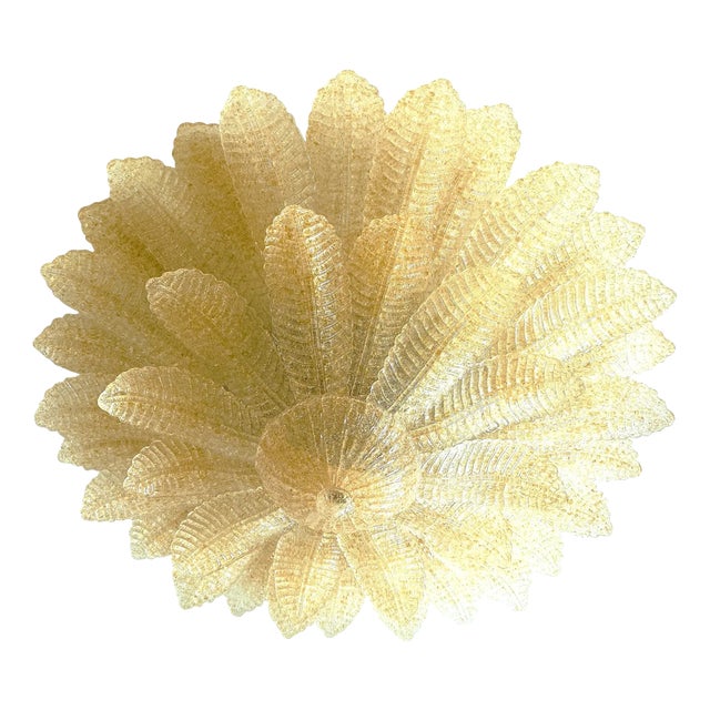 Venetian Amber Leaves Graniglia Murano Glass Flush Mount by Simoeng For Sale