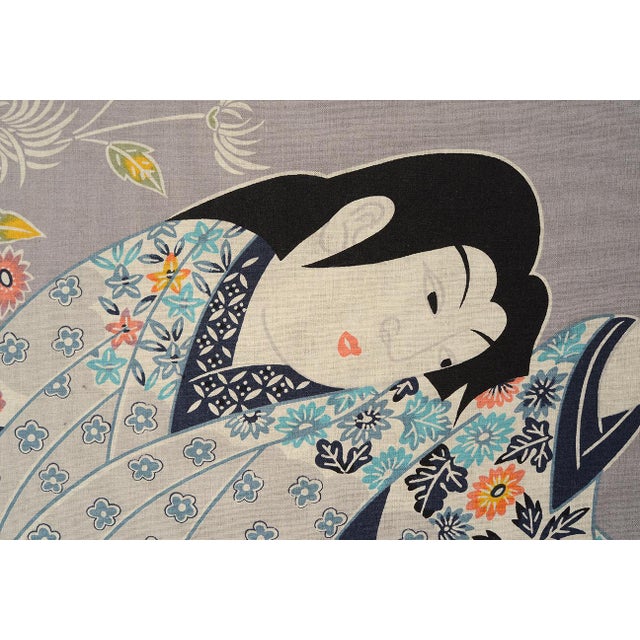 Japanese 1970s Japanese Isao Homma Geisha Dance Fabric Art Wallhanging For Sale - Image 3 of 13