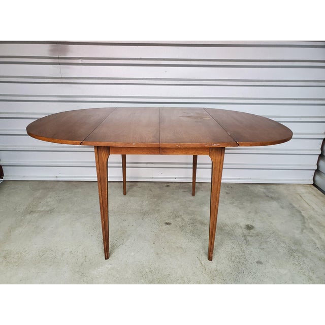 Mid 20th Century Vintage Mid Century Modern Broyhill Brasilia Drop Leaf Dining Table | Sculpted Walnut Expandable Table | Iconic MCM Furniture For Sale - Image 5 of 10