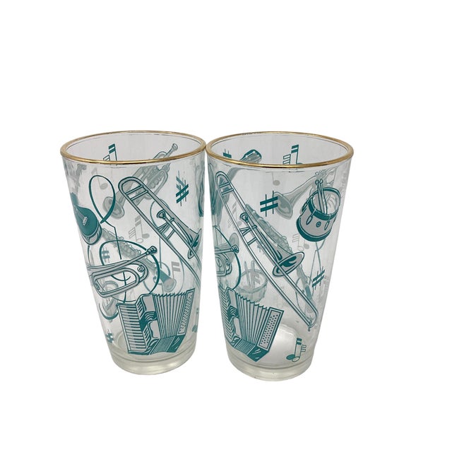 Mid-Century Modern Set of 8 Hazel-Atlas Musical Themed Highball Glasses For Sale - Image 3 of 7