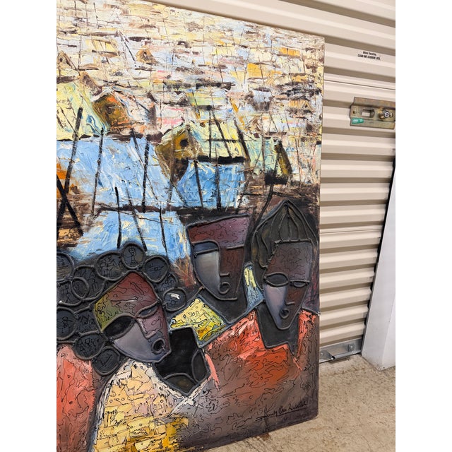 1970s 1970s Dandy Osa Richard Signed Folk Art Acrylic Painting Listed Artist 48x59 For Sale - Image 5 of 7