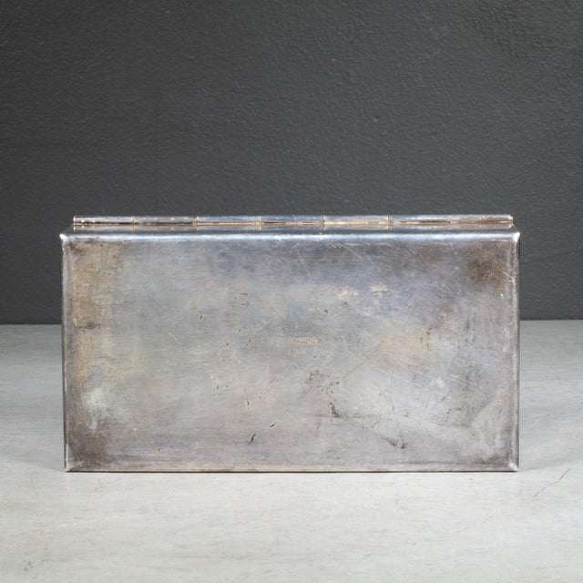 Metal Monogrammed "M" Silver Plated Cigarette Box c.1950 For Sale - Image 7 of 9