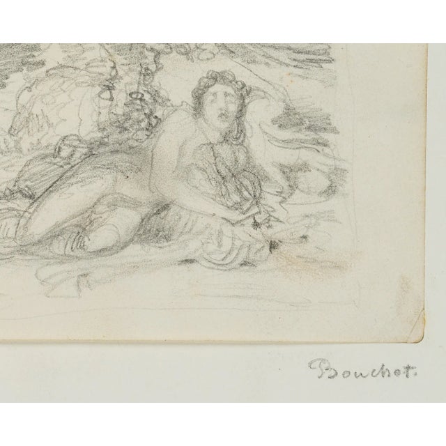 F. Bouchot, Mythological Scene, Sleeping Under Canopy, 19th-Century, Pencil For Sale - Image 3 of 5