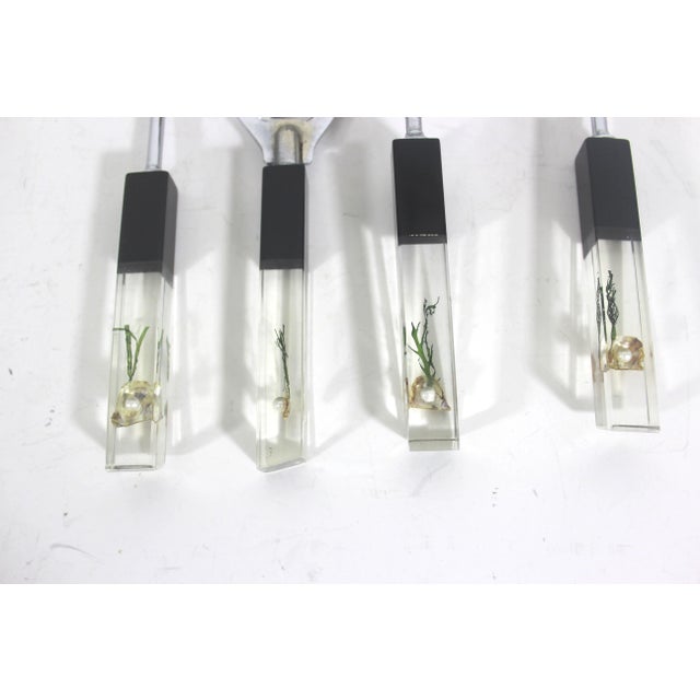 Mid Century Lucite & Steel Chrome Bar Tool Set With Pearls Seaweed and Shells - 4 Pieces For Sale - Image 6 of 8