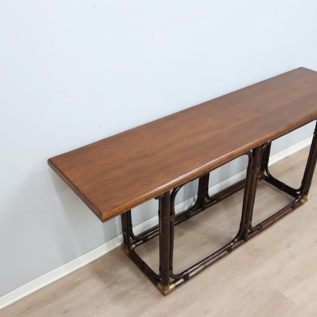 Rattan and Oak Convertible Console Dining Table from McGuire, 1970s For Sale - Image 6 of 16