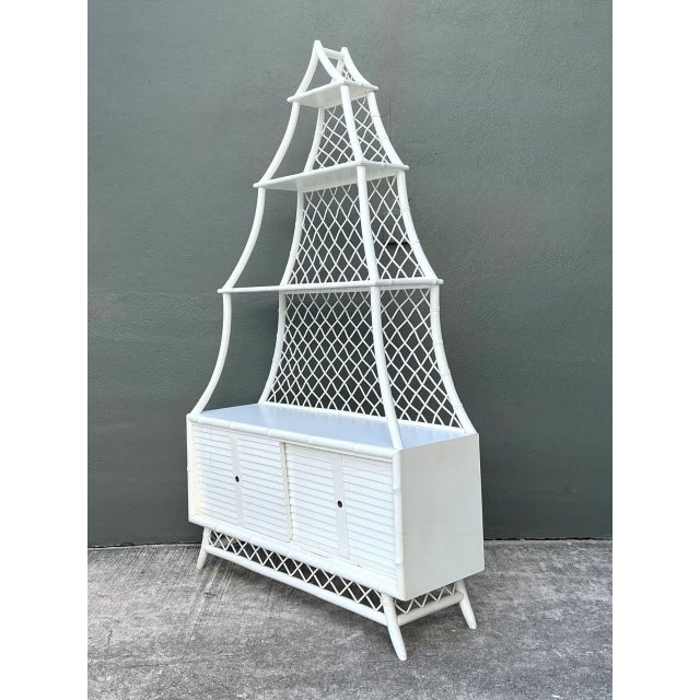 Wood Vintage White Rattan Pagoda Etagere For Sale - Image 7 of 12