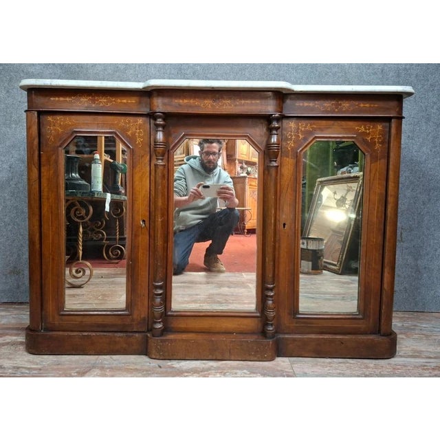 Brown Napoleon III Low Sideboard or Buffet in Wood Veneer For Sale - Image 8 of 10