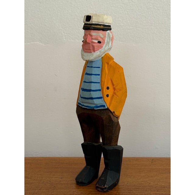 Rustic European Vintage Arts & Crafts Carved Sailor For Sale - Image 3 of 9