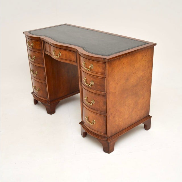 1930s Burr Walnut and Leather Top Pedestal Desk, 1930s For Sale - Image 5 of 12