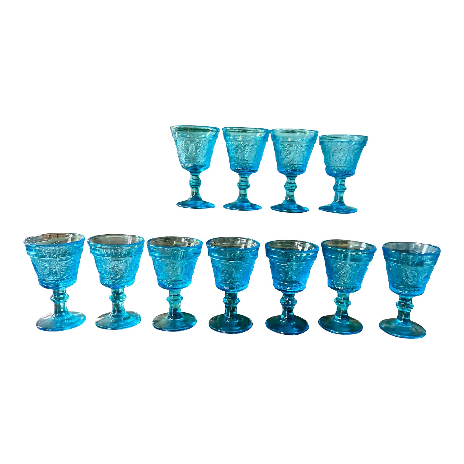 Mid 20th Century Turquoise Blue Glassware - Set of 9 | Chairish