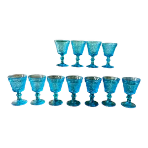 Mid 20th Century Turquoise Blue Glassware - Set of 9