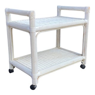 Vintage Pencil Reed Rattan Bar Cart For Sale