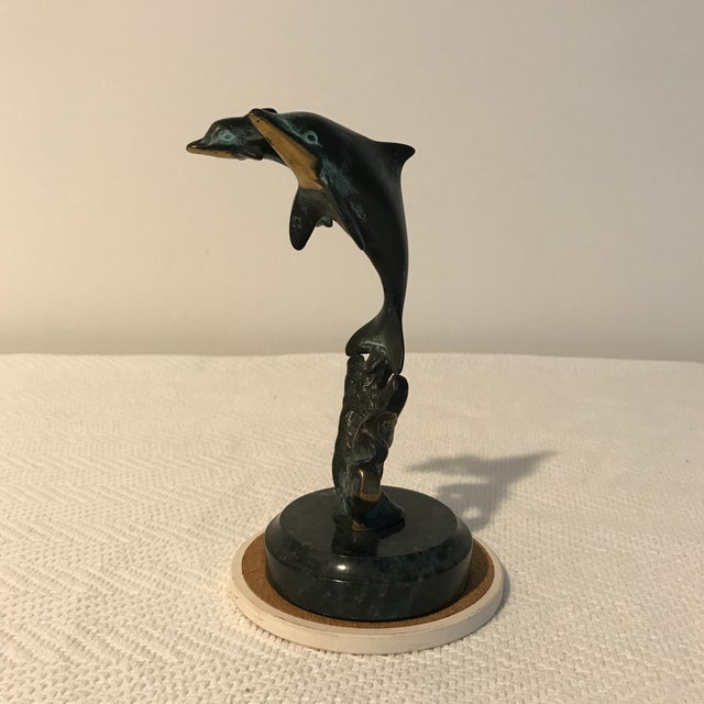 Mid 20th Century Dolphin Mother & Baby Brass Sculpture For Sale - Image 11 of 11