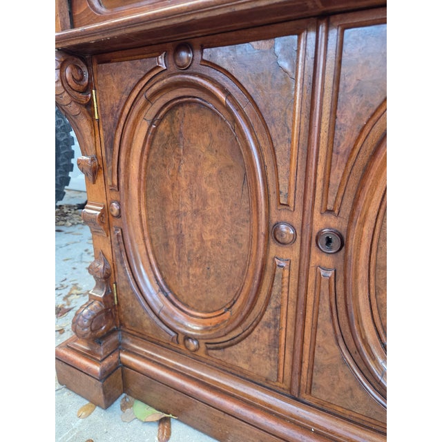 Late 19th Century Victorian Eastlake Burl Wood Fall Front Secretary Desk Bookcase For Sale - Image 17 of 18