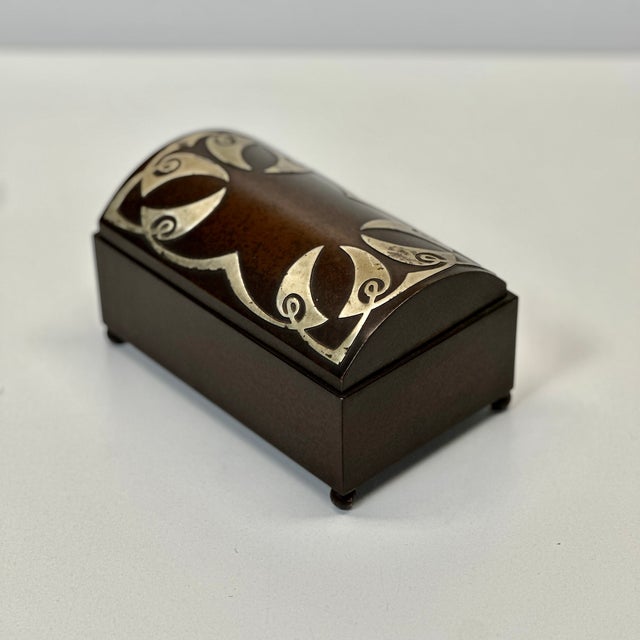 Heintz Art Metal Shop Cigarette Box 4106 Domed Sterling on Bronze Arts & Crafts For Sale - Image 12 of 18