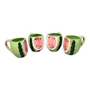 Vintage Ceramic Hand Painted Watermelon Mugs Marked r.g.d 1983- Set of 4