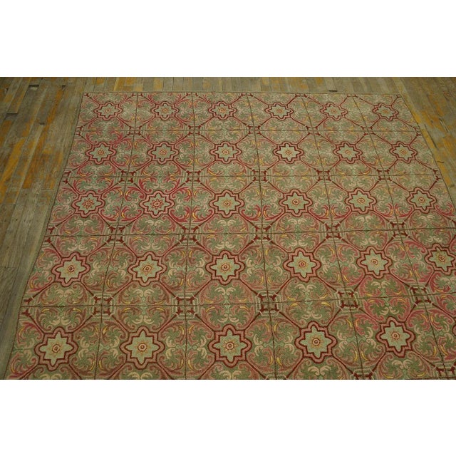 Special Green Asparagus Color With Classic Geometric Design Antique American Hooked Rug For Sale - Image 4 of 9
