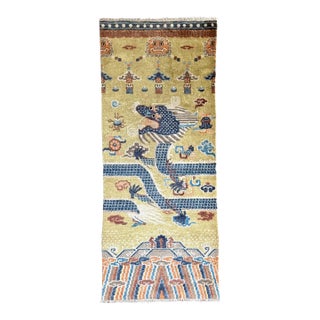 Antique Chinese Ningxia Tibetan Dragon Pillar Rug Qing Dynasty For Sale