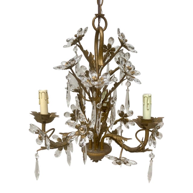 Vintage Circa 1920 French Crystal Flowers Chandelier For Sale