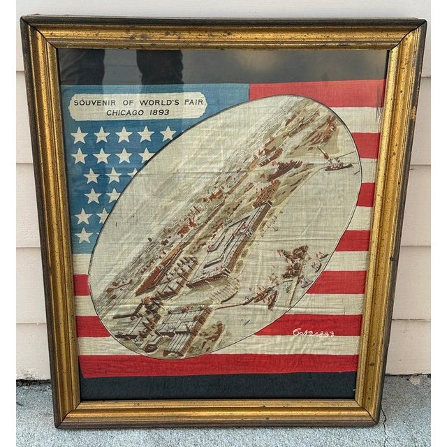Souvenir of Chicago Worlds Fair Bandana Dated 1893 & framed behind glass. This bandana is in fine condition.