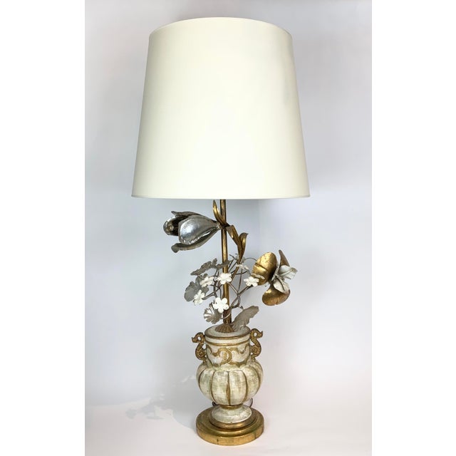 Gilt Lamp With 3-Dimensional Over-Scale Metal Flowers For Sale - Image 13 of 13