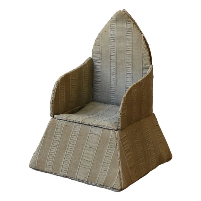 Vintage Miniature Pin Cushion Seersucker Chair With Hidden Storage, Circa 1920s-30s For Sale