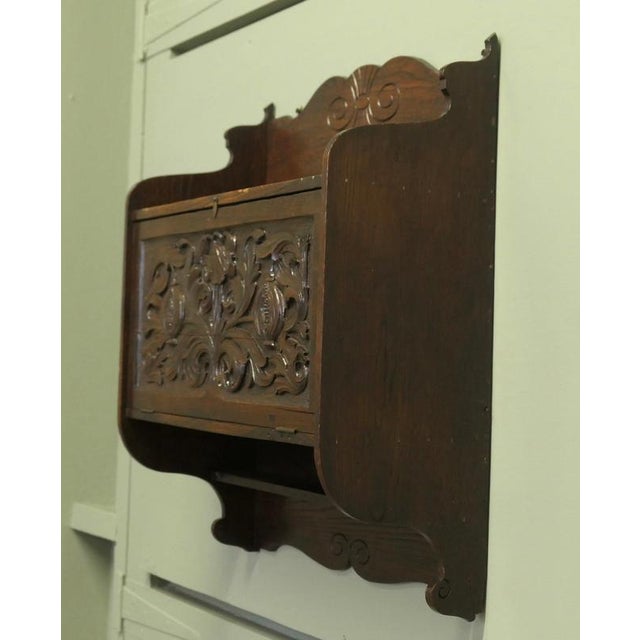 Carved Oak Wall Cupboard For Sale - Image 3 of 7