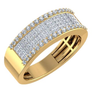 10K Yellow Gold Princess Diamond Mens Invisible Band 1-1/5 Cttw, Size 7 For Sale
