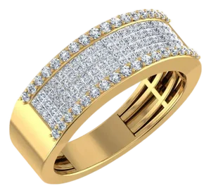 10K Yellow Gold Princess Diamond Mens Invisible Band 1-1/5 Cttw, Size 7