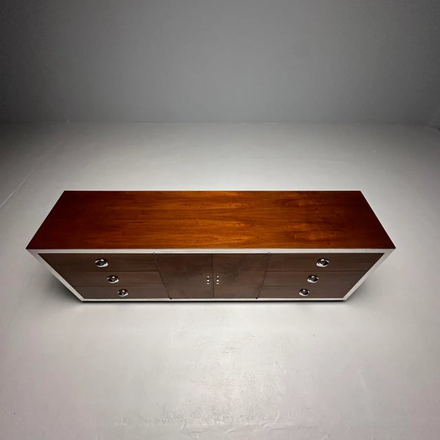 Mid-Century Modern Dresser / Sideboard by Milo Baughman, Chrome, Walnut For Sale - Image 9 of 12