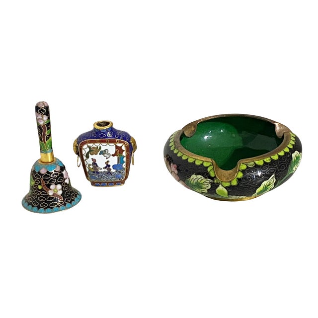 Chinoiserie Set of 3 Old Cloisonné Enamel Objects For Sale - Image 12 of 12