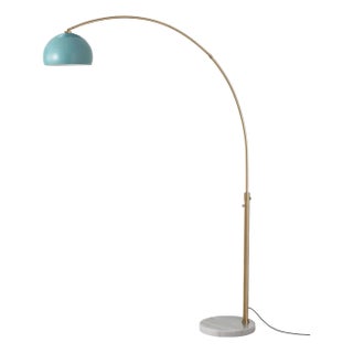 Half Dome 92" Arc Lamp, Mid-Century Modern, Pool Blue Shade, Weathered Brass For Sale