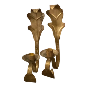 Mid 20th Century A Pair of Gold Alloy Leaf Sconces